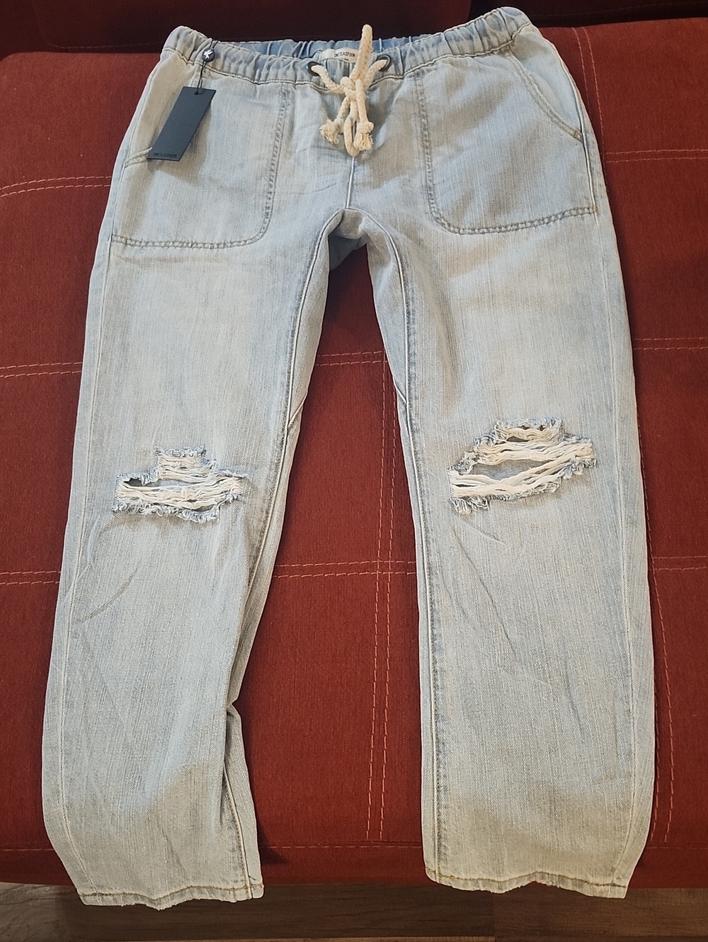One Teaspoon Hustler Shabbies Light Blue Distressed Relaxed Jeans